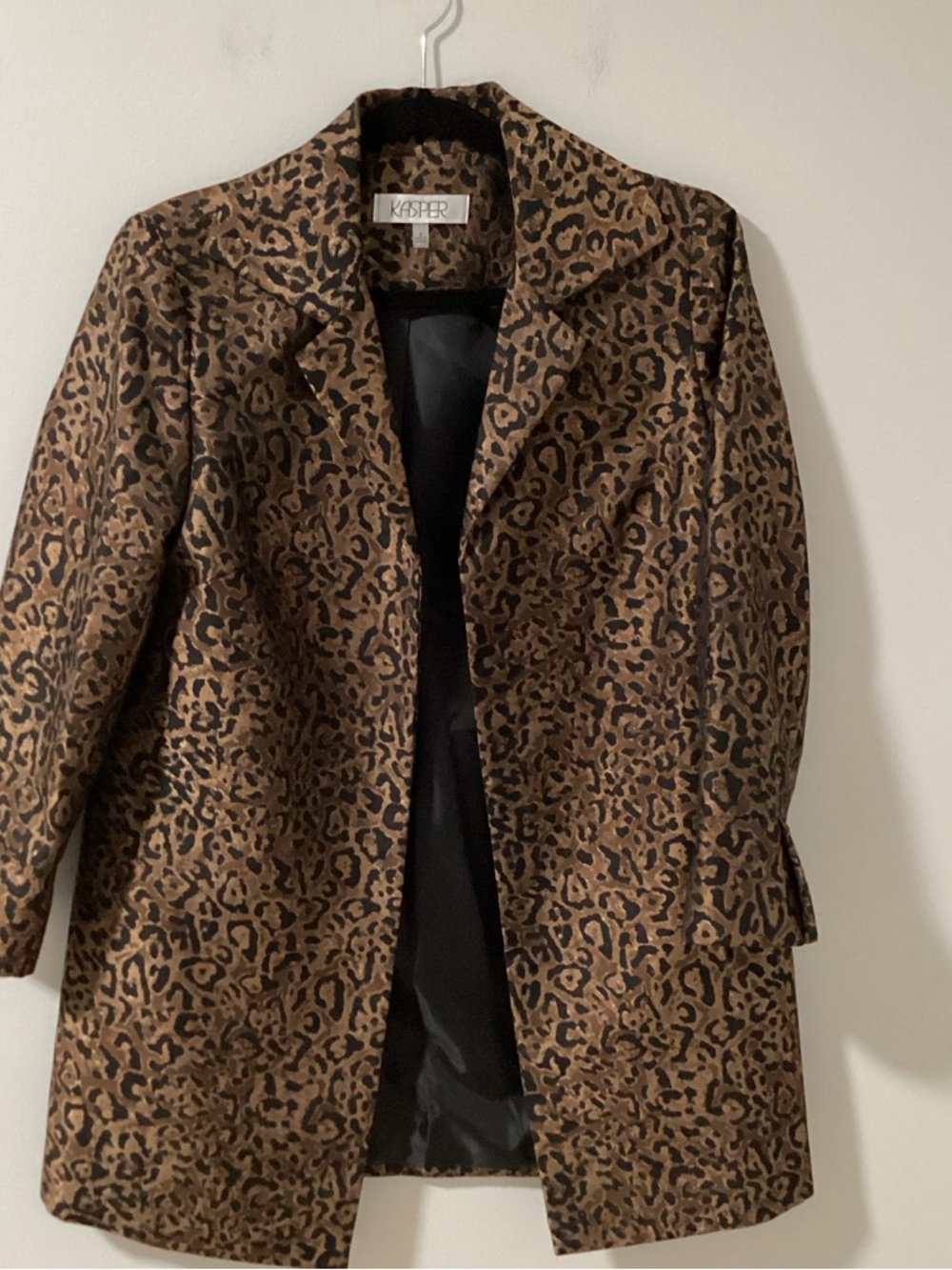 * Kasper Gold and Black Leopard Jacquard Trench Coat
